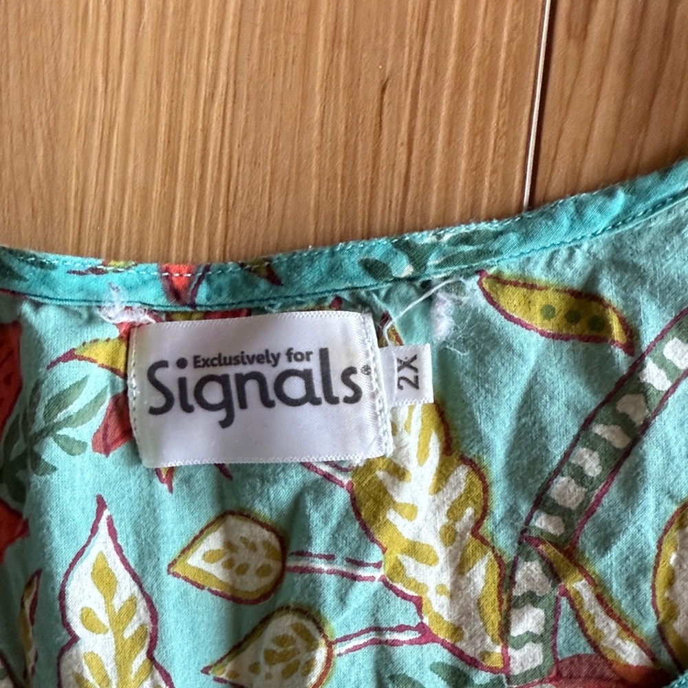 Signals Floral Women's Pajama Set - Teal and Red - Orange - Picture 2 of 6